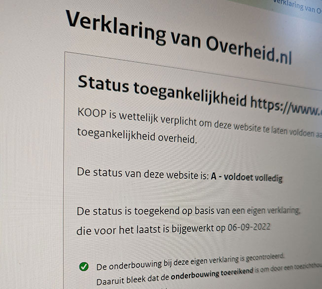 Screenshot van verklaring van Overheid.nl met status A